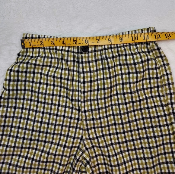 Brandy Melville Green Cream Black Plaid High Rise Straight Leg Pants - Picture 6 of 12